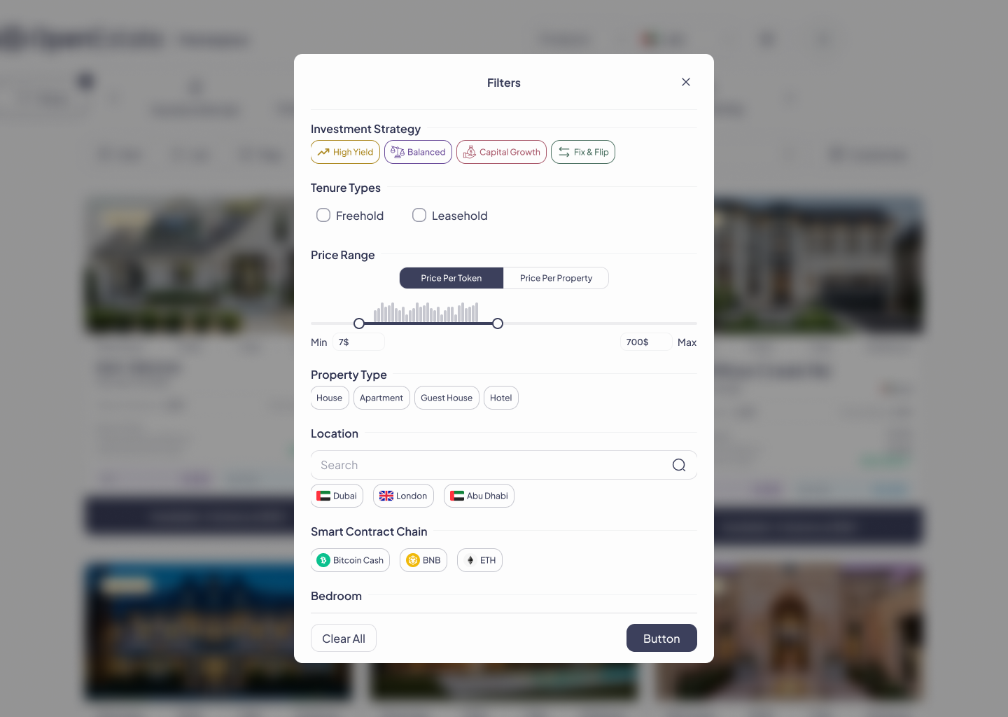 Open Estate Marketplace — list, map and filter views